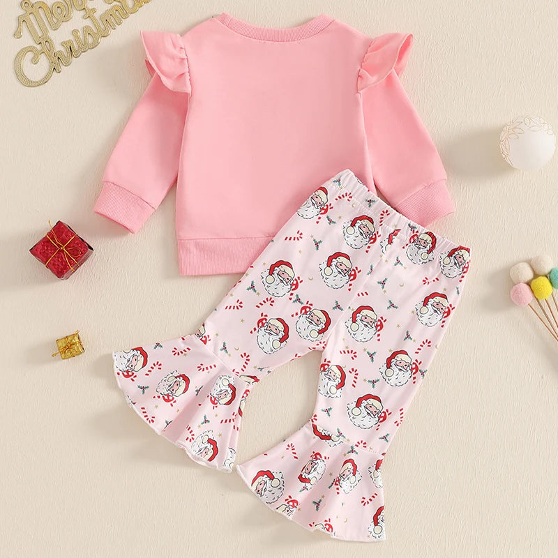 Baby Girl Christmas Santa Sweatshirt & Flare Pants Set