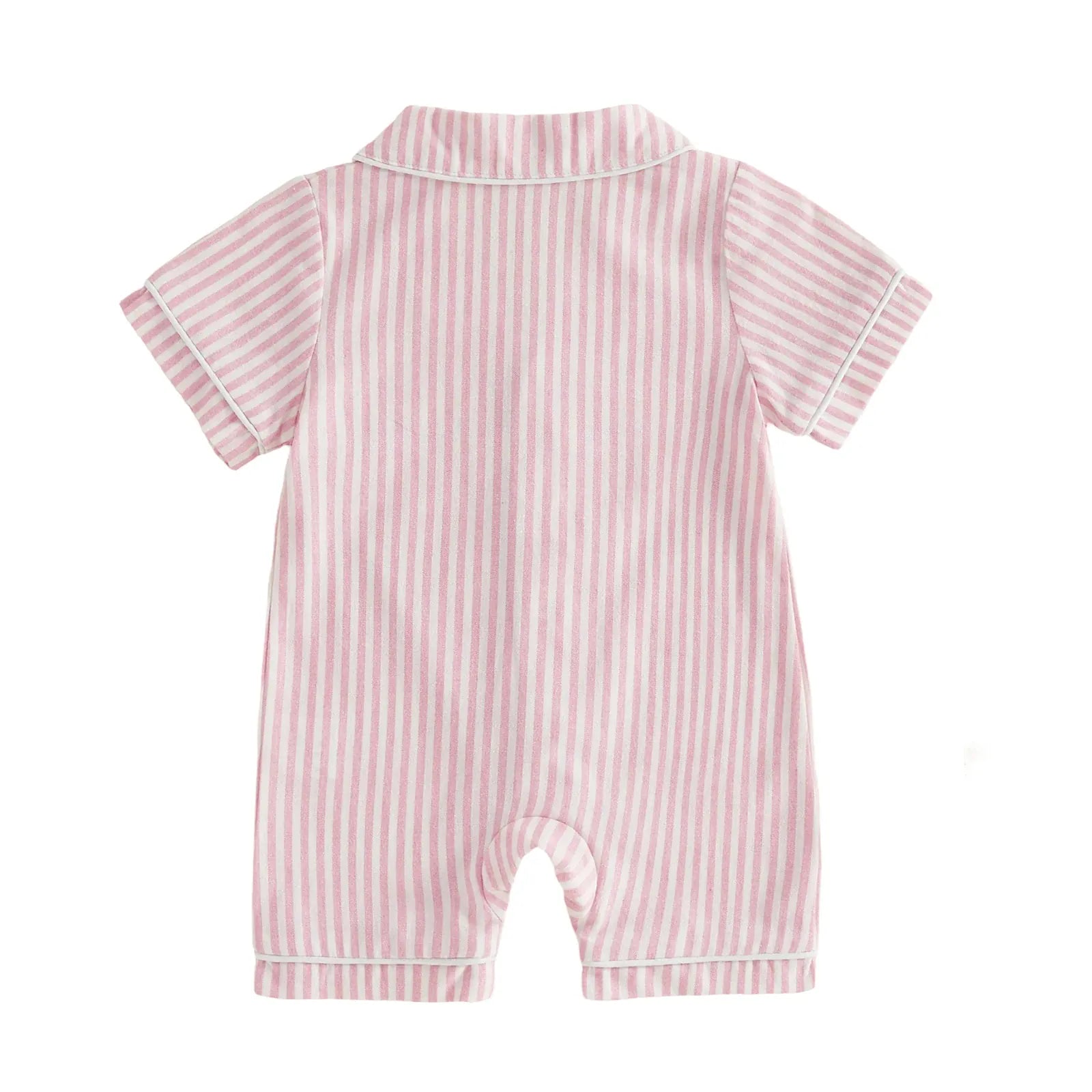 Baby Unisex Striped Button-Up Short Sleeve Pajamas Romper Sleepwear