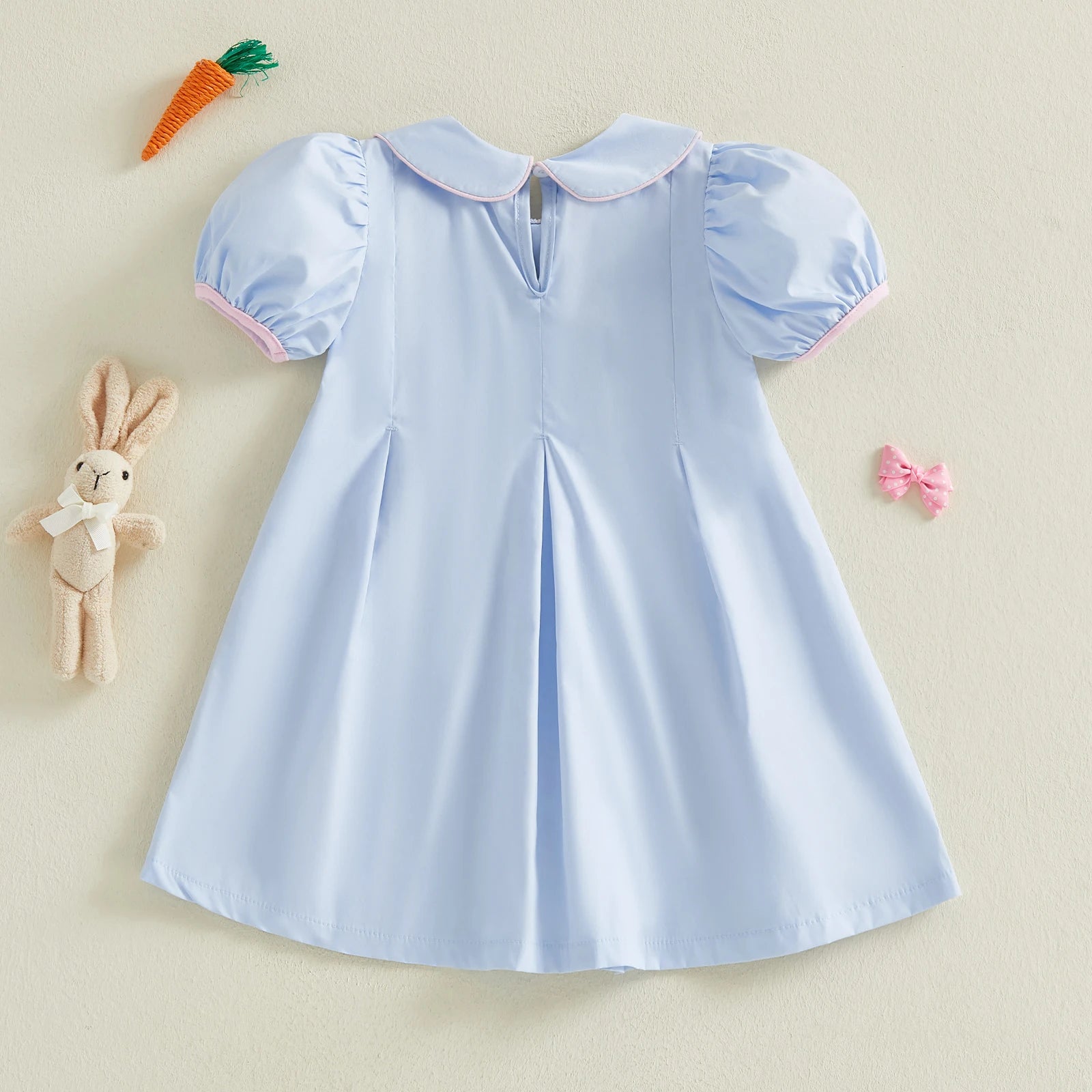 Toddler Girl Embroidery Bunny Doll Collar Short Sleeve A-Line Princess Dress