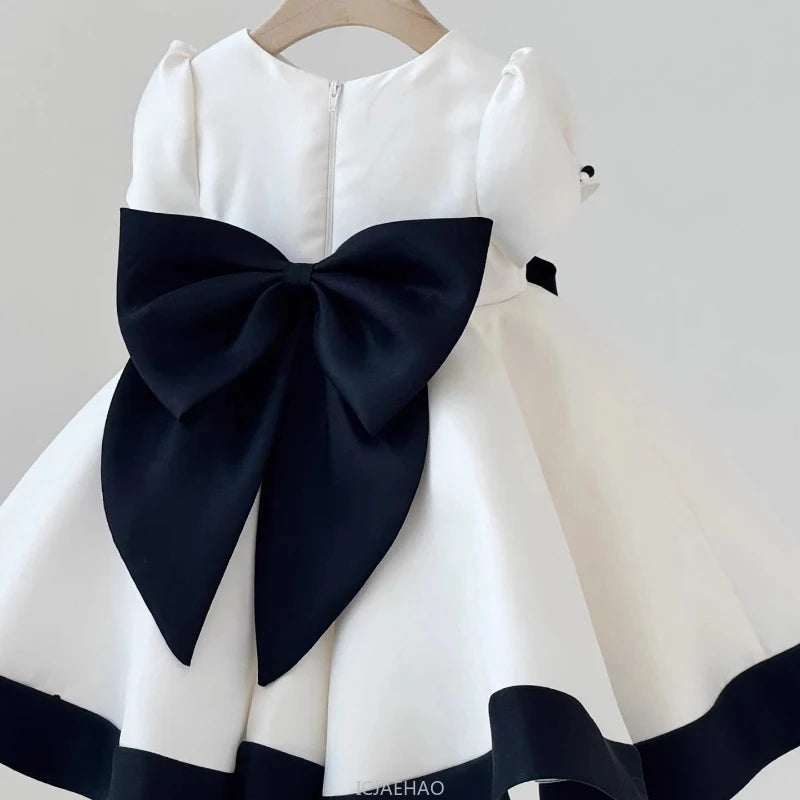 Girls' Black & White Satin Gala Gown