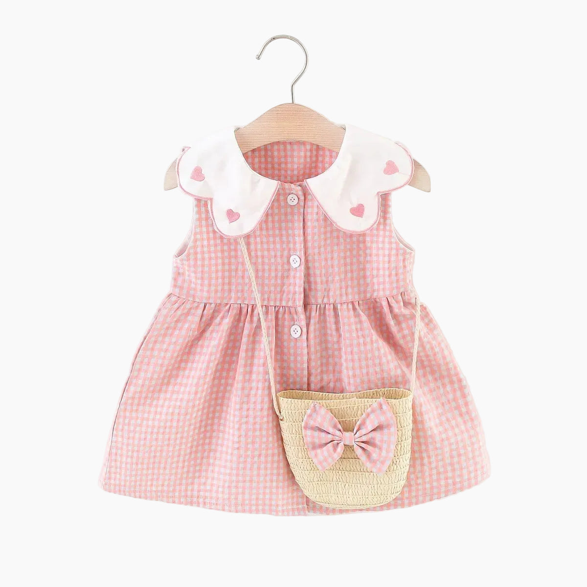 Embroidered Collar Dress & Matching Bag Set