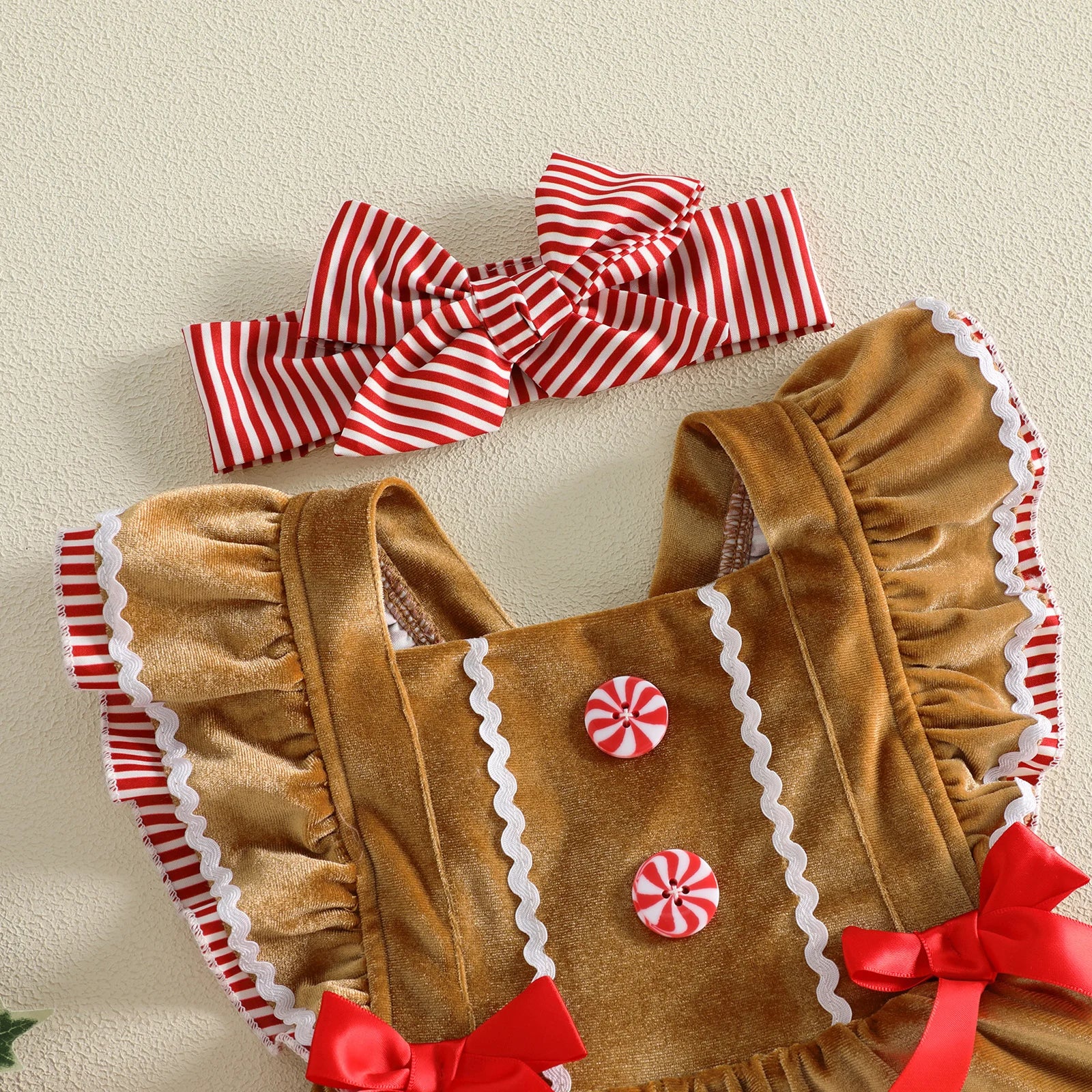Baby Girls Christmas Romper Dress Outfit with Headband