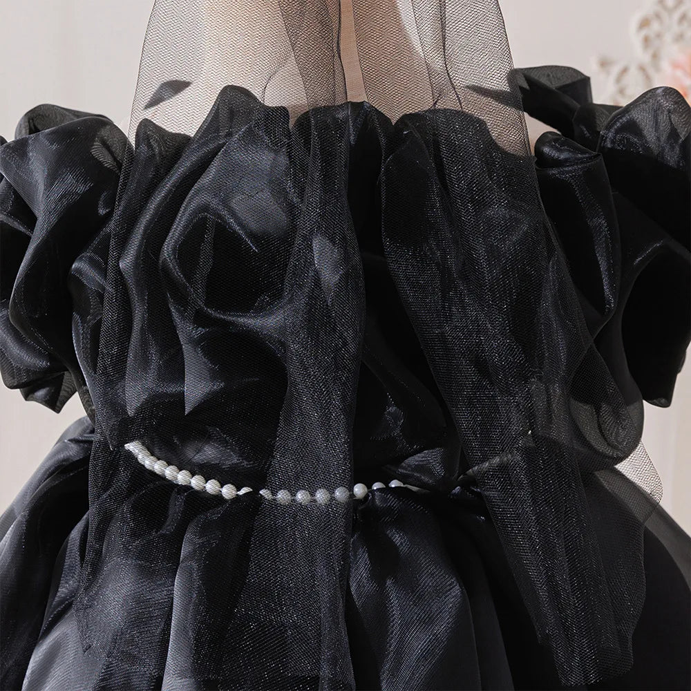 Girl's Black Couture Party Dress with Rosettes