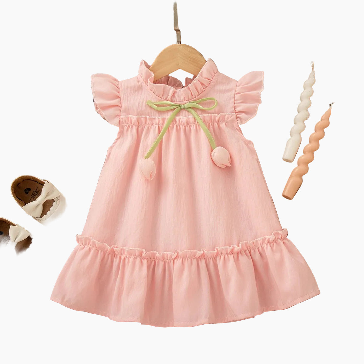 Pink Chiffon Dress with Tulip Bow
