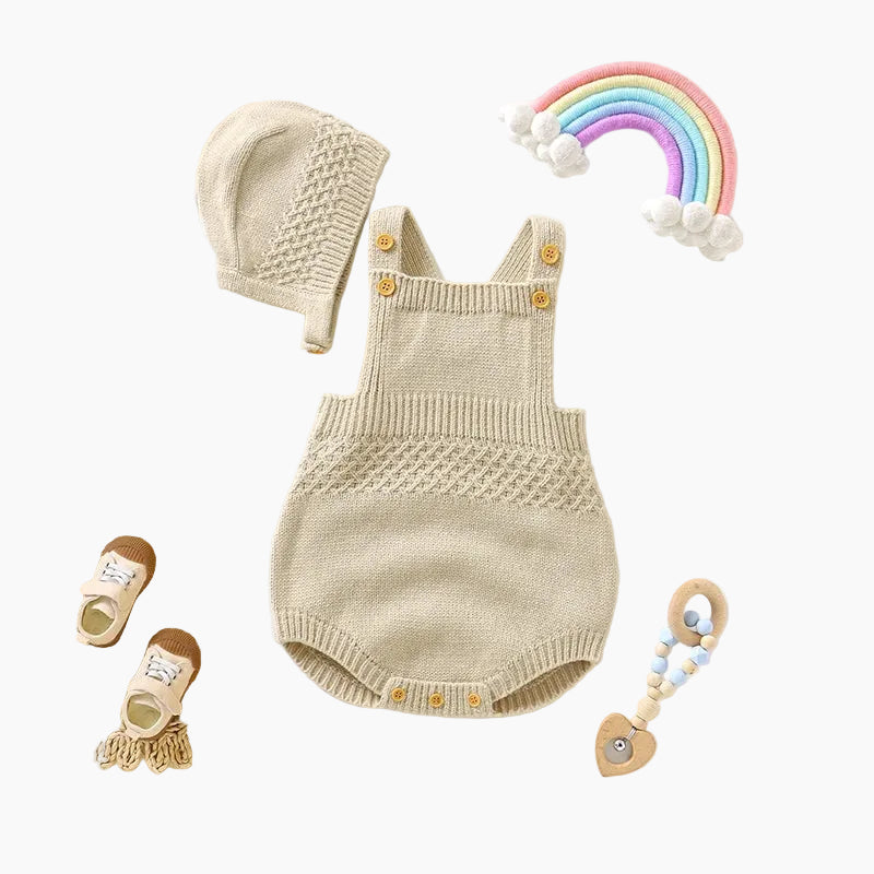 Baby Unisex Solid Knit Sleeveless Bodysuit & Hat 2-Piece Set
