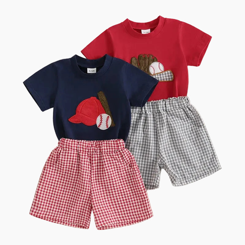 2-Piece Baseball Embroidery T-Shirt & Shorts Set