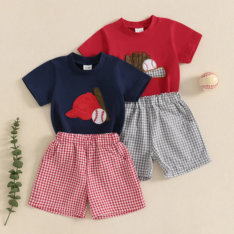 2-Piece Baseball Embroidery T-Shirt & Shorts Set