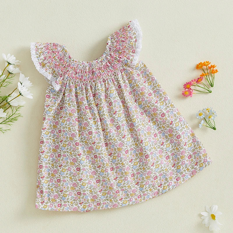 Floral Print Ruffle Sleeve Summer Dress