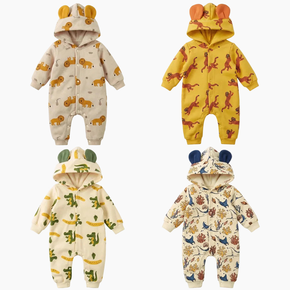 Baby Boys Animal Print Hooded Romper