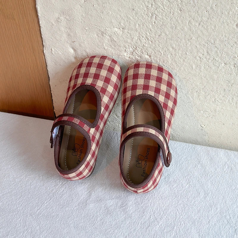 Toddler Girls Vintage Gingham Plaid Mary Jane Flats
