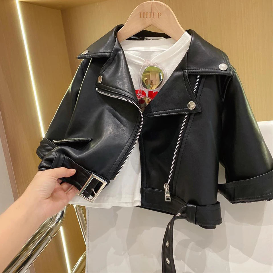 Girls' Faux Leather Moto Jacket