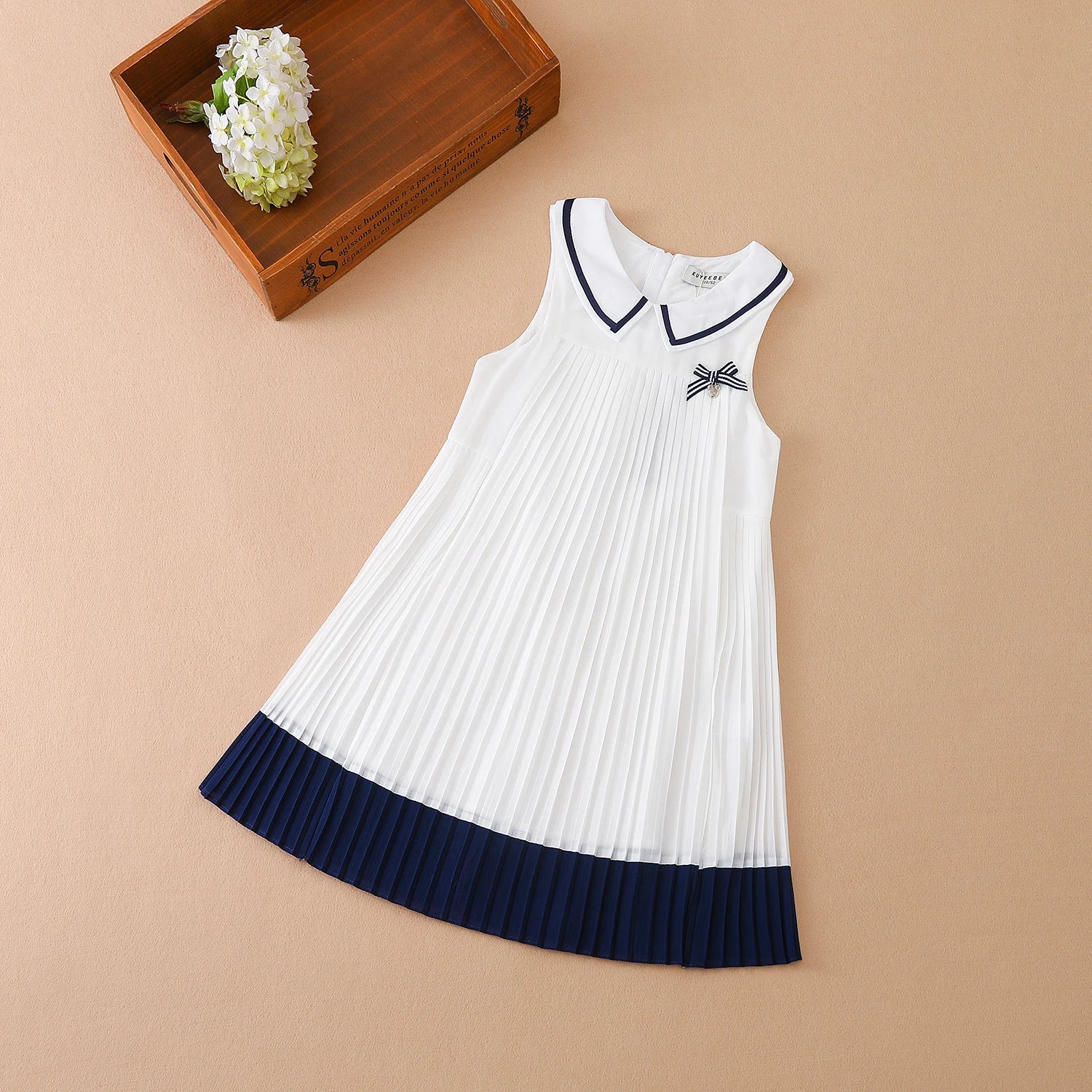 Girls' Sleeveless Summer Chiffon Pleated Dress