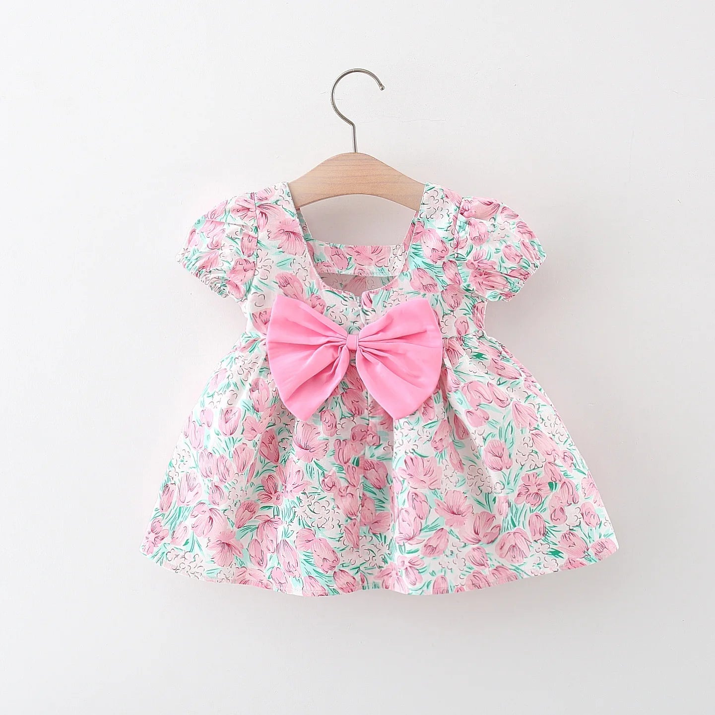 Sweet Floral Short-Sleeved Dress for Baby Girls