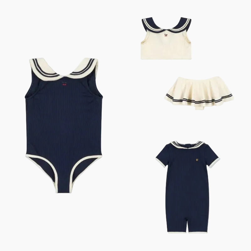 Classic Navy Style Sun-Protective Swimwear for Kids