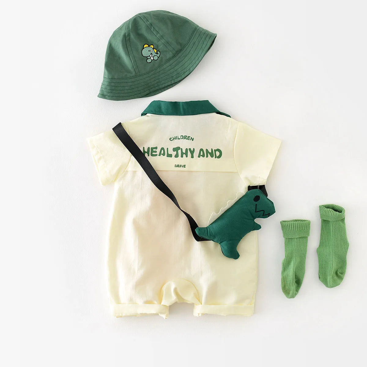 3D Dinosaur Collar Romper with Matching Bag