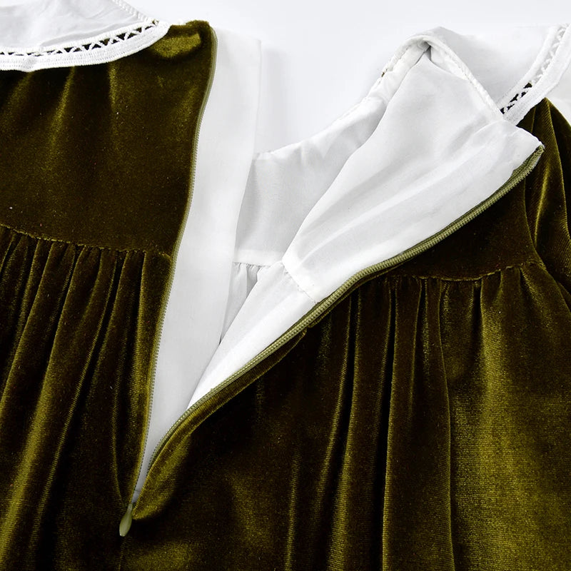 Girls' Velvet Party Dress with Statement Collar
