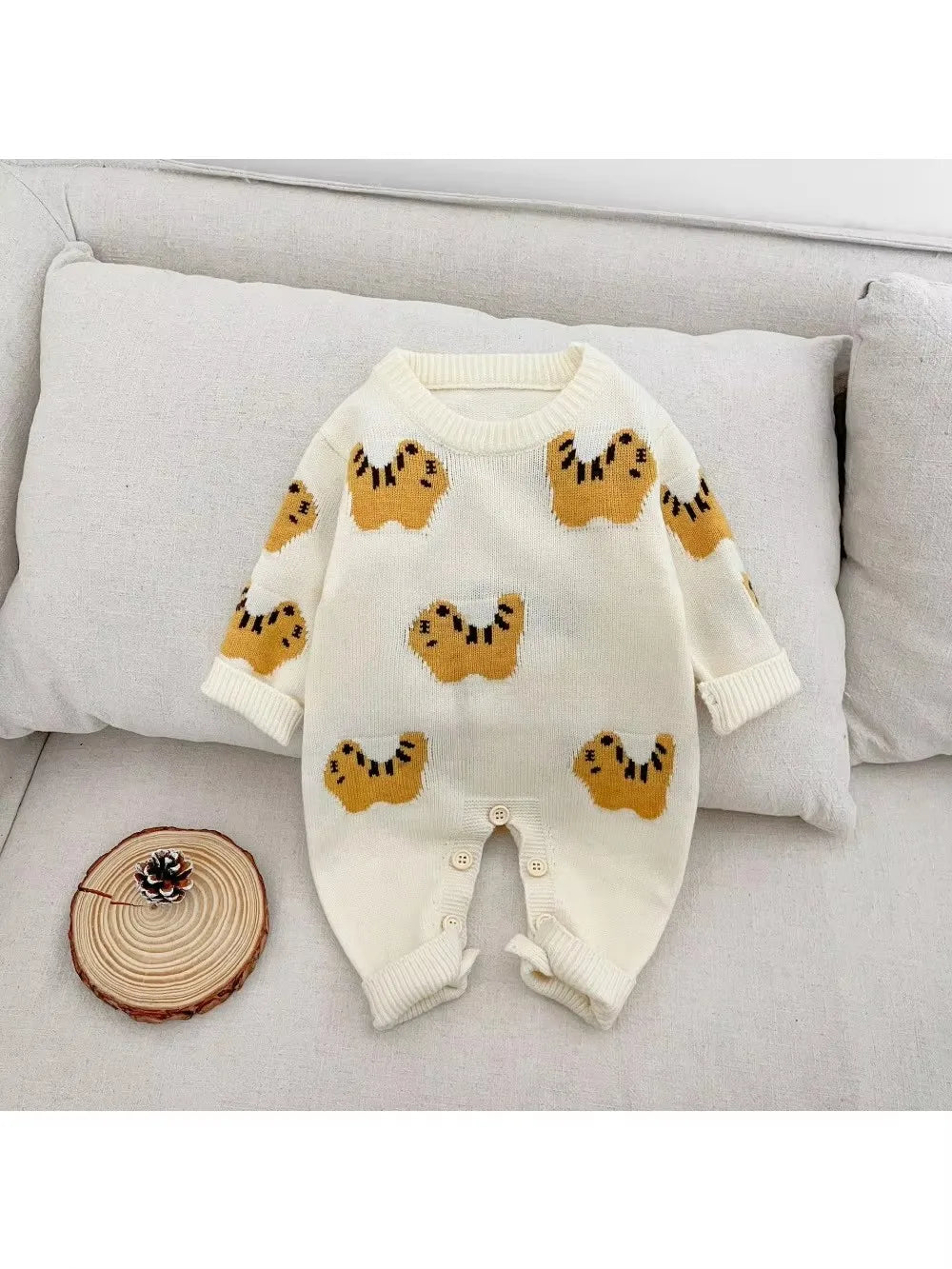 Little Bee & Tiger Knitted Baby Romper