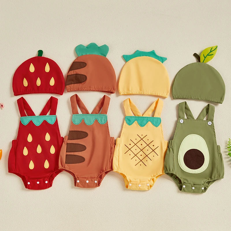 Baby Fruit Overalls Romper & Hat Set Summer Outfit 0–18 Months