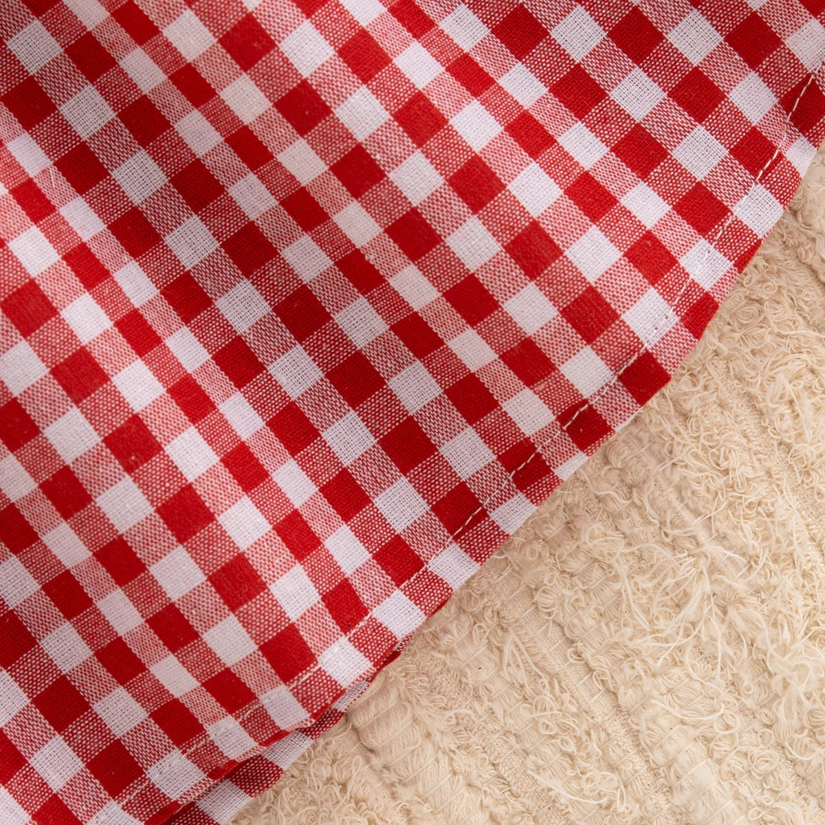 Checkered Dress with Strawberry Crochet Collar