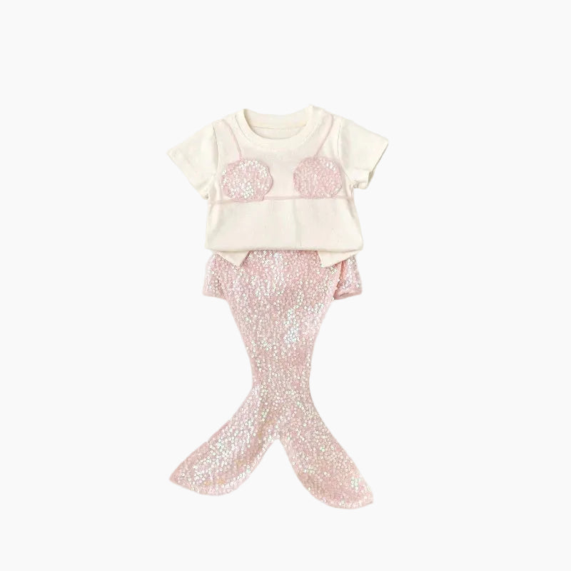 Girls' Pink Sequin Mermaid Costume Set – Shell Top & Mermaid Tail