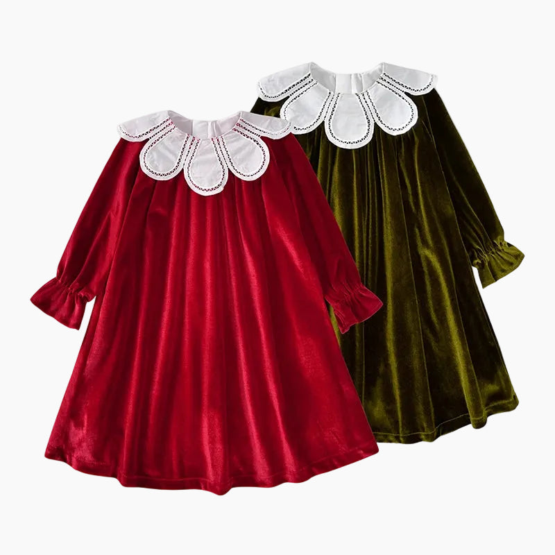 Girls' Velvet Party Dress with Statement Collar
