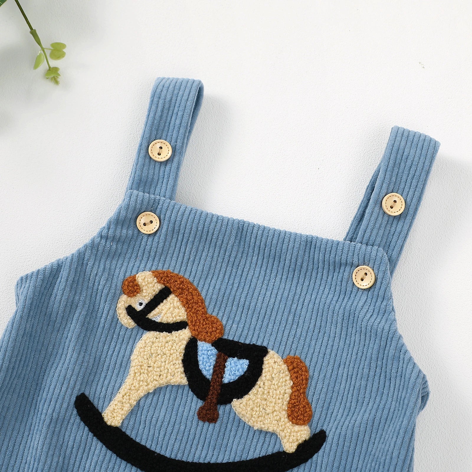 Rocking Horse Embroidered Corduroy Overalls