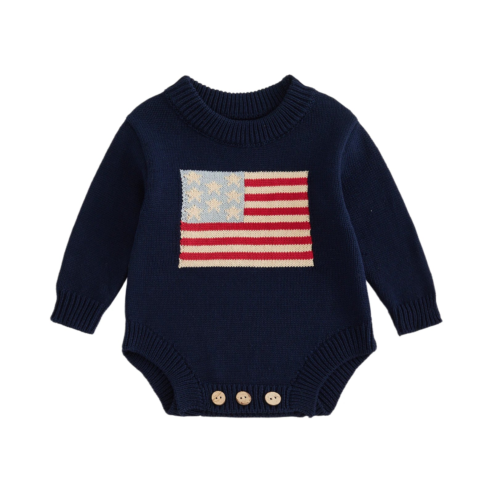 Baby 4th of July Flag Pattern Knit Sweater Bodysuit