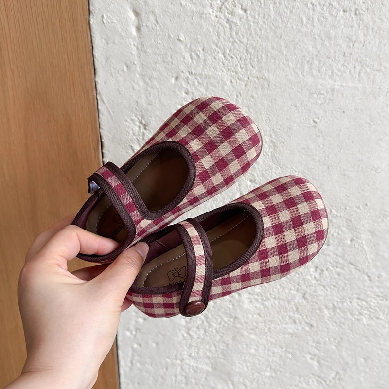 Toddler Girls Vintage Gingham Plaid Mary Jane Flats