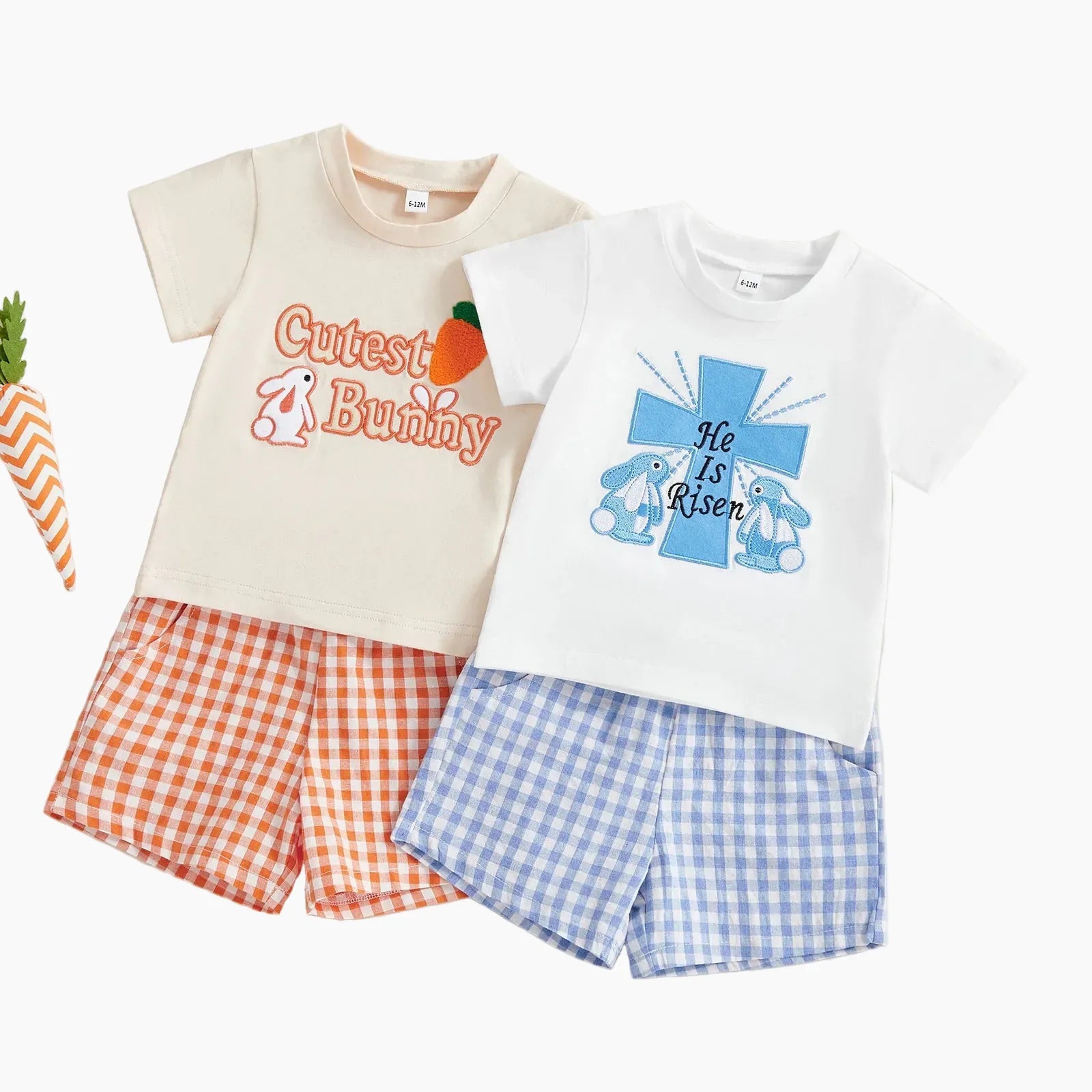 Kids' Easter Bunny Print T-Shirt & Plaid Shorts Set
