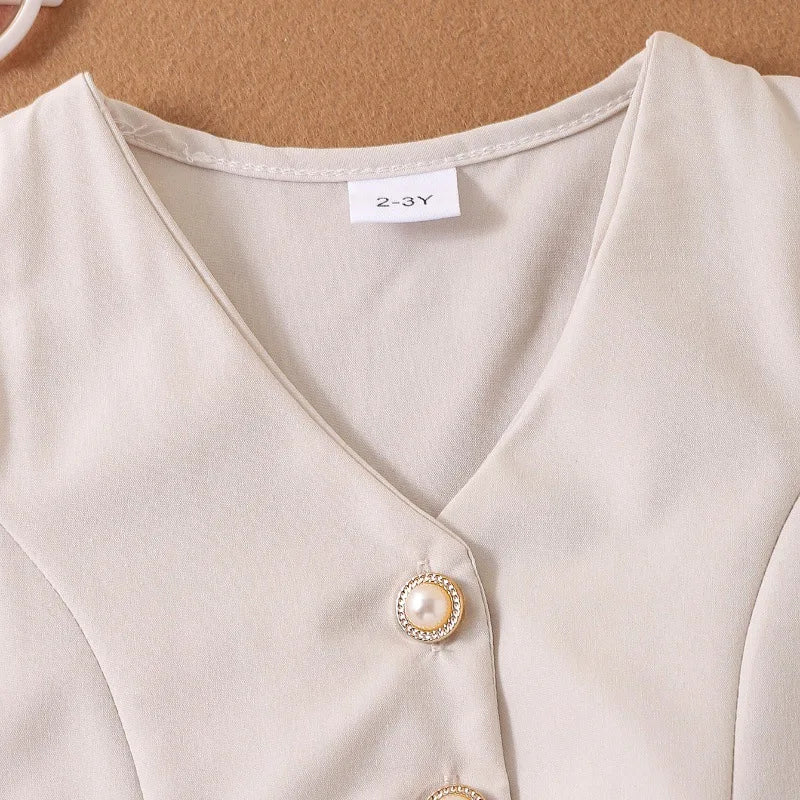 Sleeveless Button Vest and Pleated Skirt Outfit