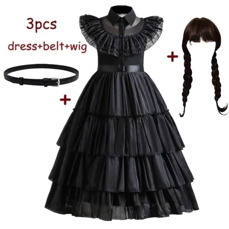 Gothic-Inspired Black Dress Costume for Girls
