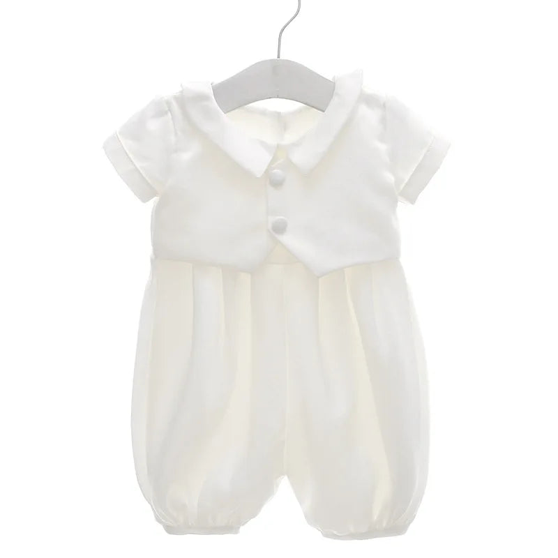 Ivory Baby Baptism Jumpsuit with Hat