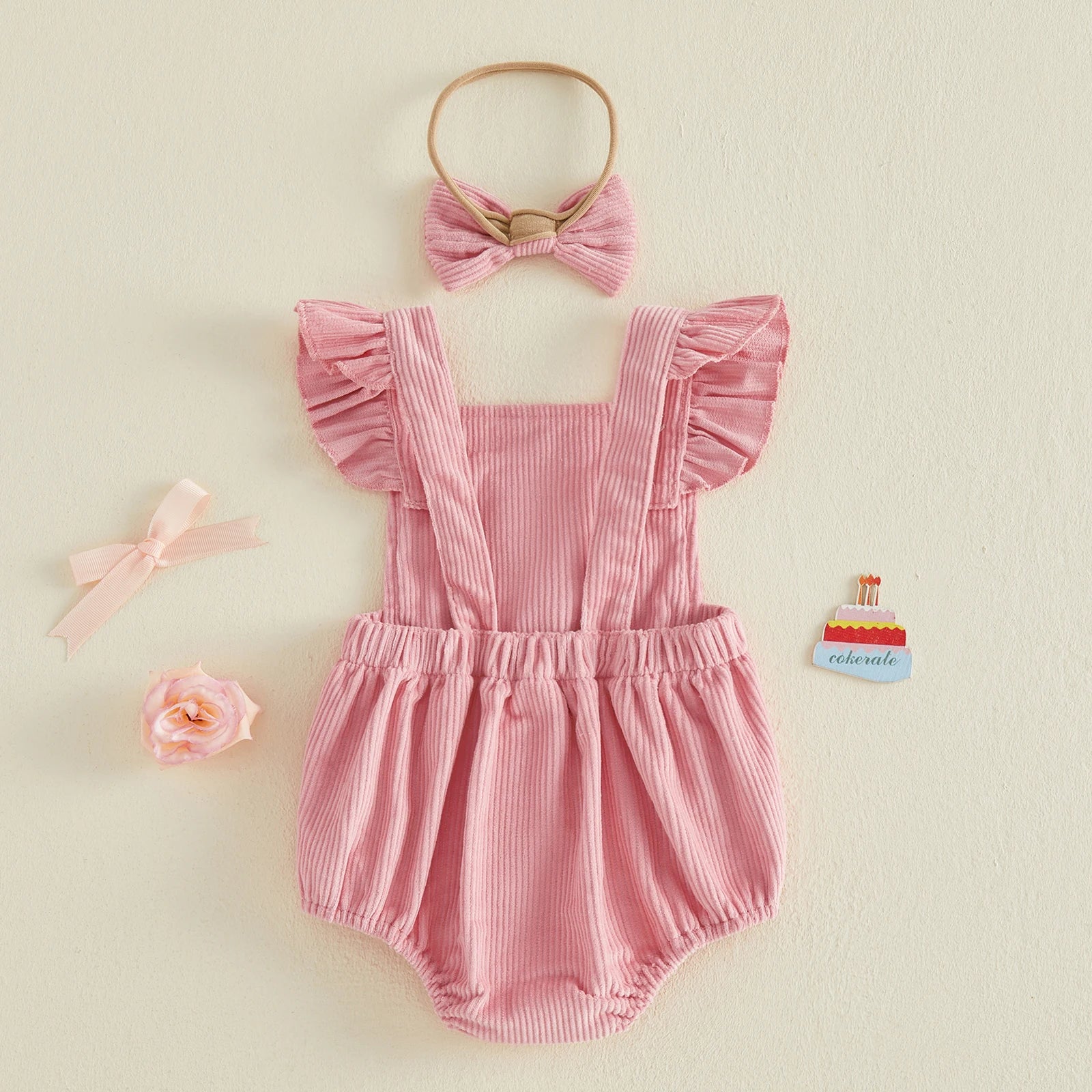 Baby Girl Birthday Outfit - Embroidered Fly Sleeves & Headband