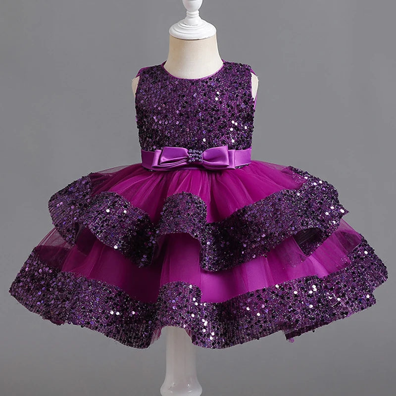 Girls' Sleeveless Sequin & Mesh Party Dress