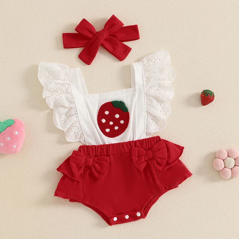 Baby Girl Puff Sleeve Romper Dress & Headband Set