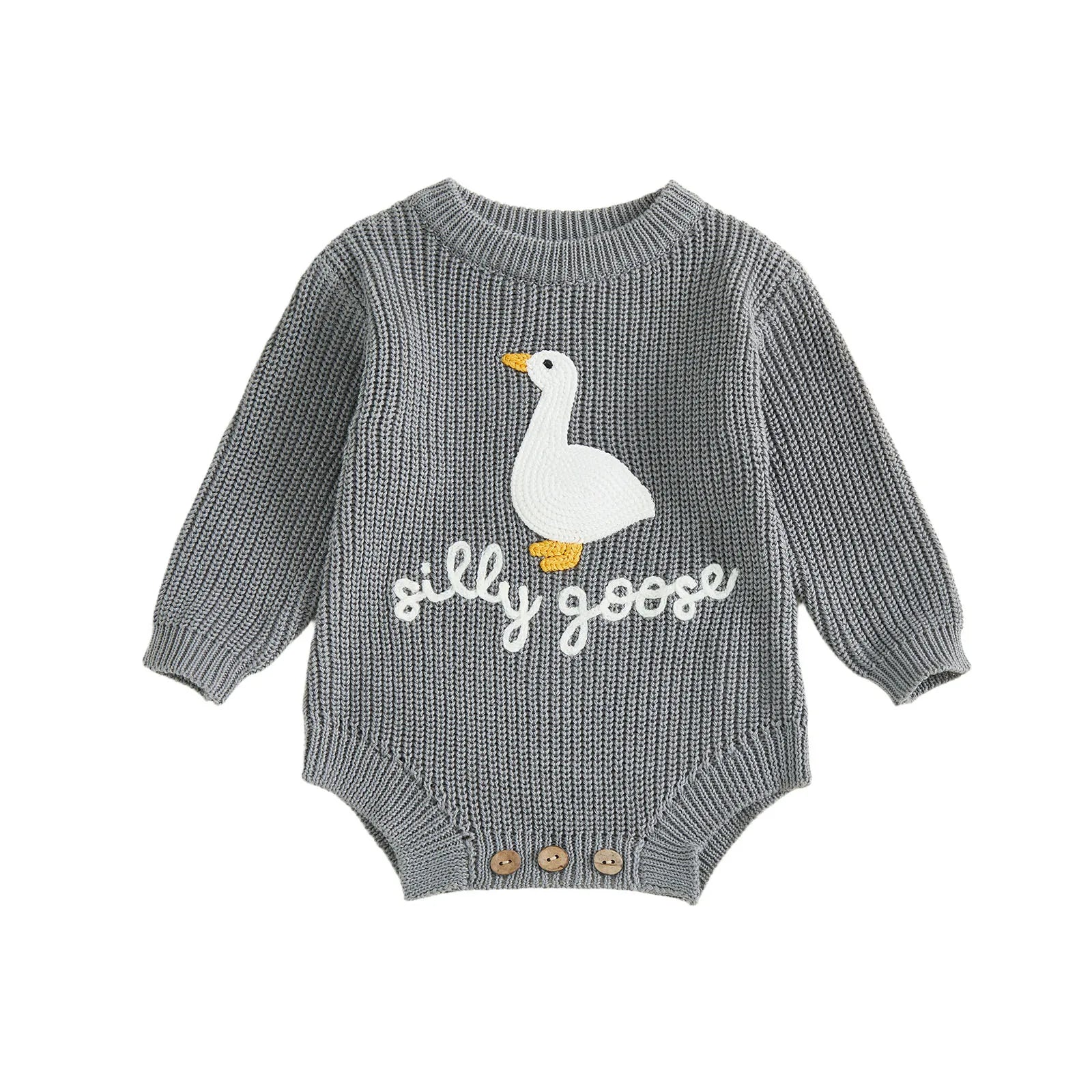 Infant Baby Knitted Long Sleeve Goose Embroidery Romper Jumpsuit