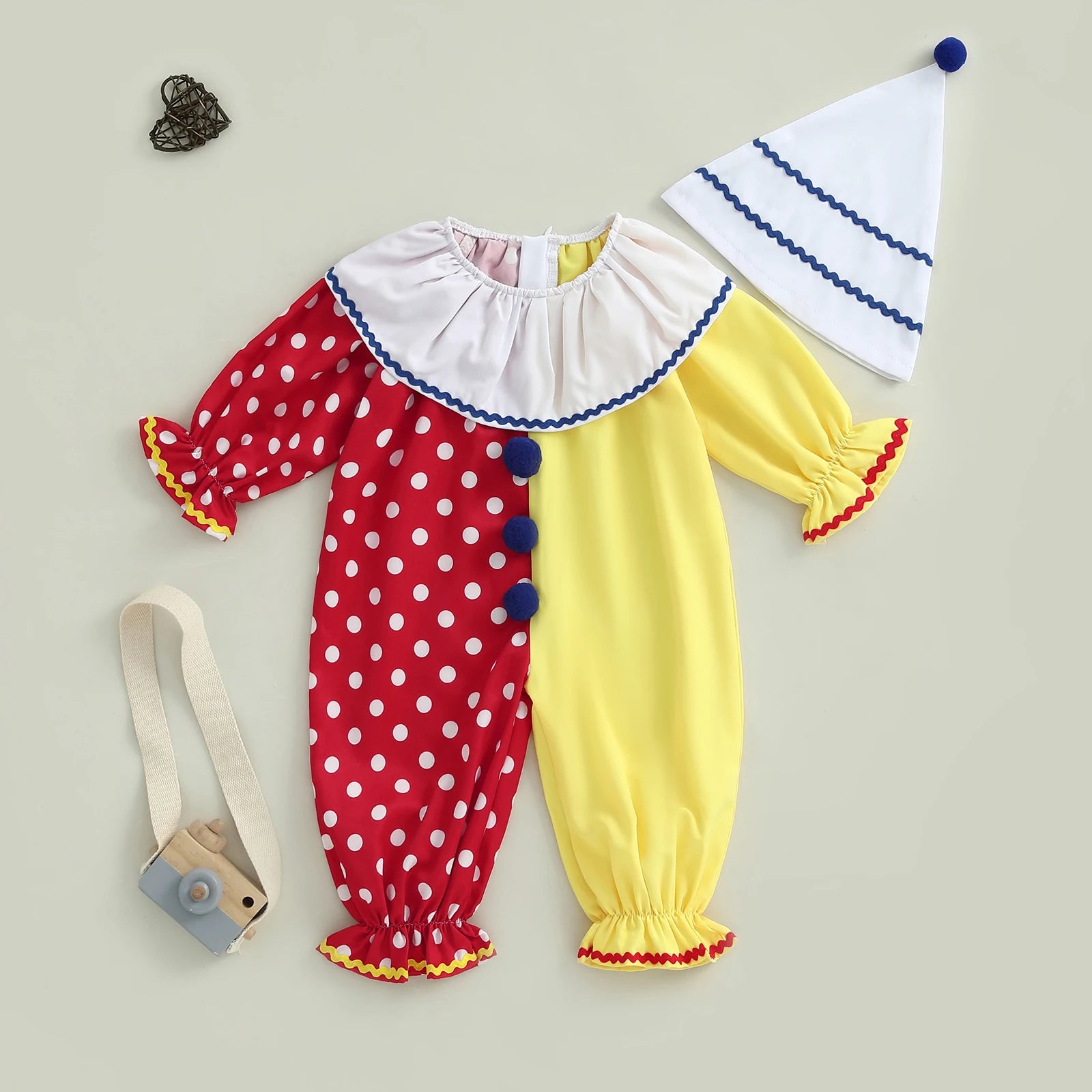Toddler Clown Costume Jumpsuit & Hat- Funny Halloween Outfit