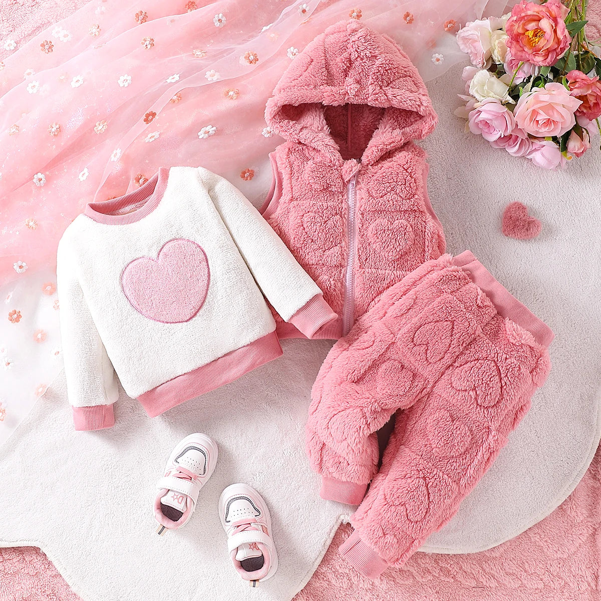 Baby Girls’ 3-Piece Plush Love Hooded Set