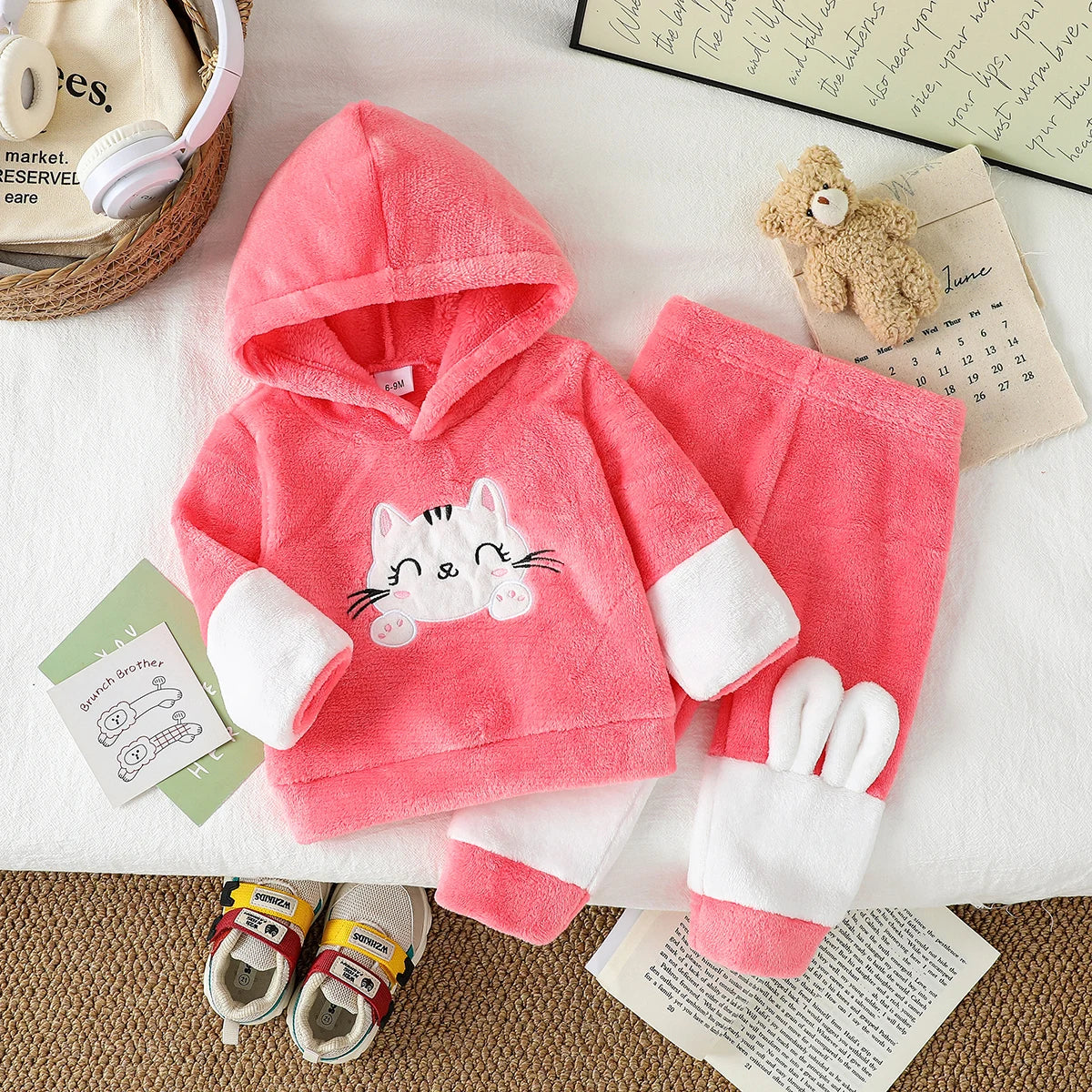 Baby Girl Pink Cat Hoodie & Pants Set