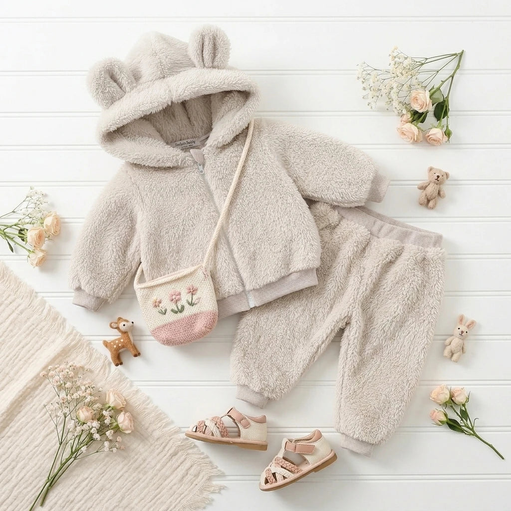 Baby & Toddler Plush Bear Hoodie and Pants Set