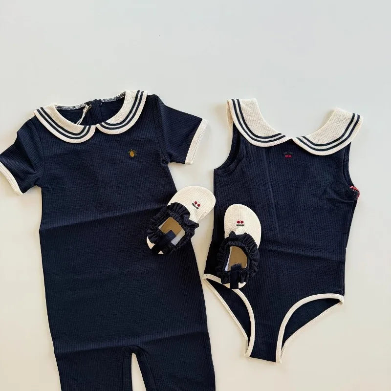 Classic Navy Style Sun-Protective Swimwear for Kids