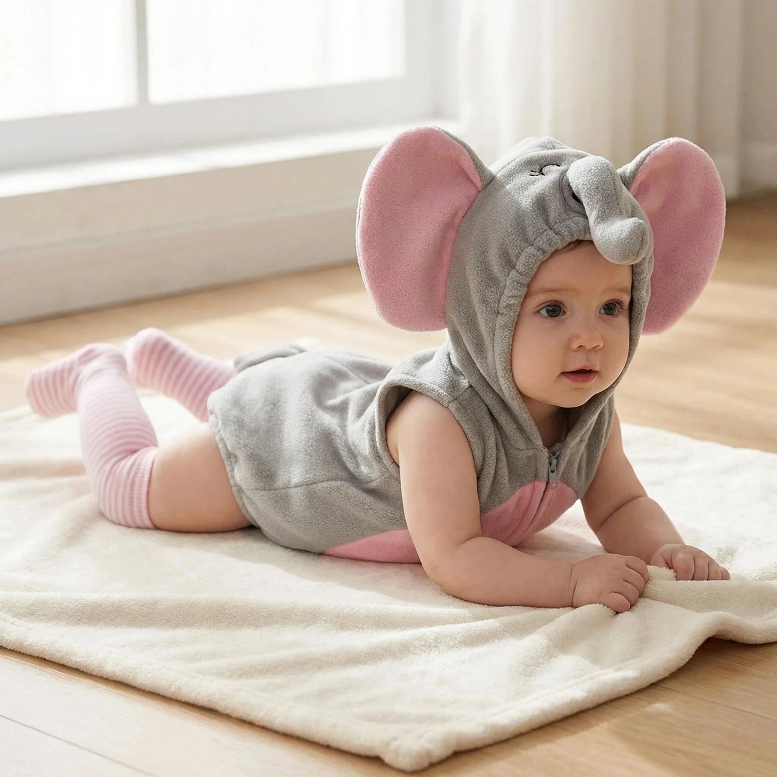 Baby Elephant Mouse Romper Costume with Pink Stockings