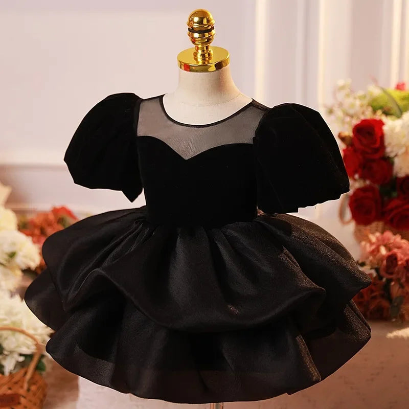 Girl's Black Velvet & Tulle Party Dress