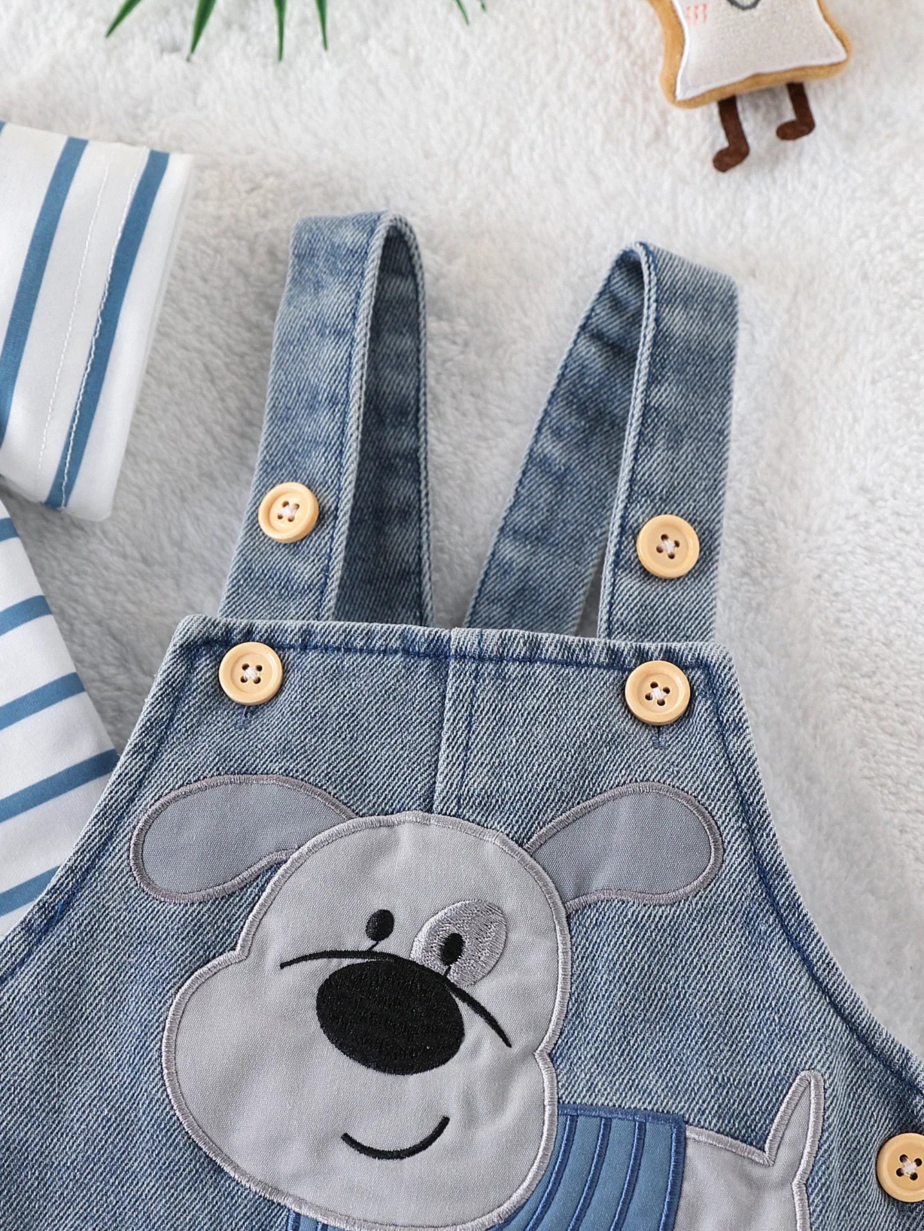 Baby Boy Striped T-Shirt & Bear Overall Set