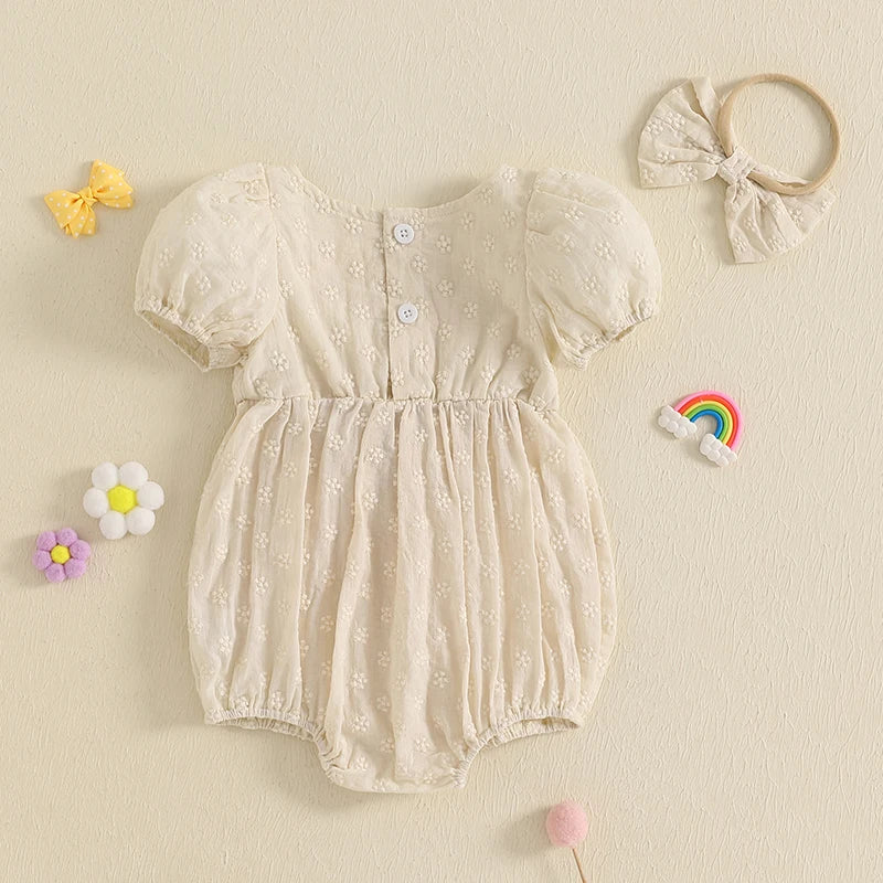 Girl Summer Romper with Bow Headband