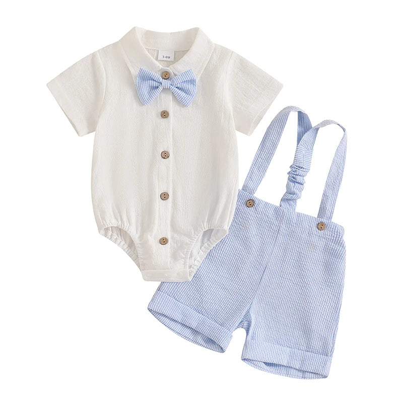 3-Piece Baby Boy Gentleman Romper & Shorts Set