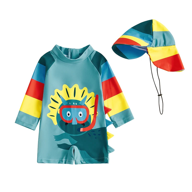 Toddler Boys Dinosaur Rash Guard Swimsuit Set