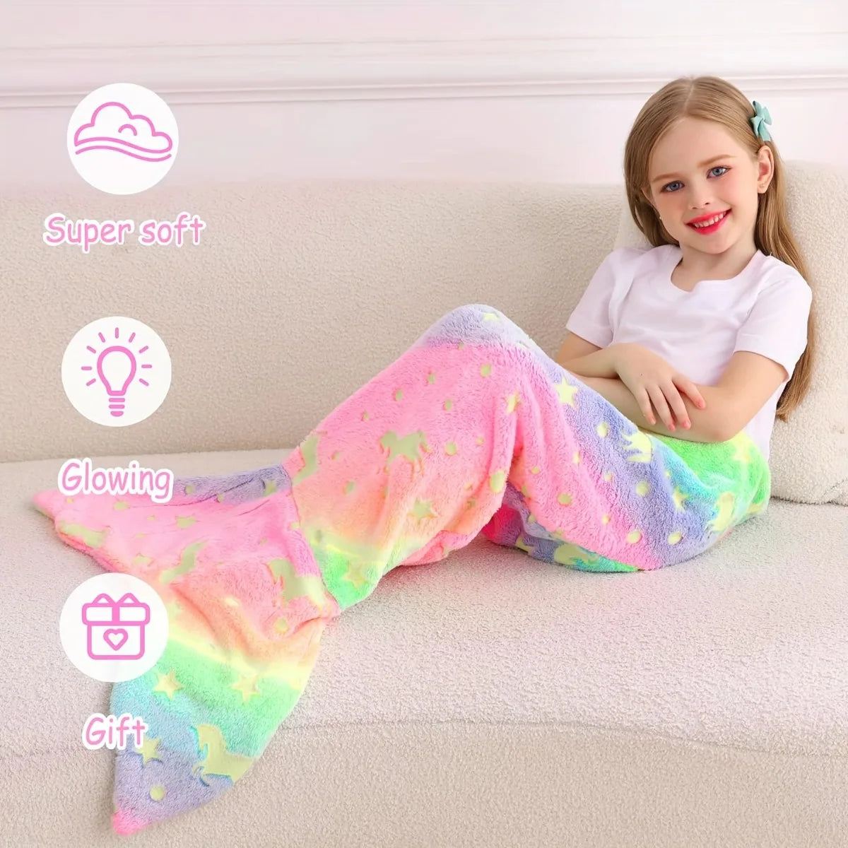 Glow in the Dark Mermaid Tail Blanket for Girls