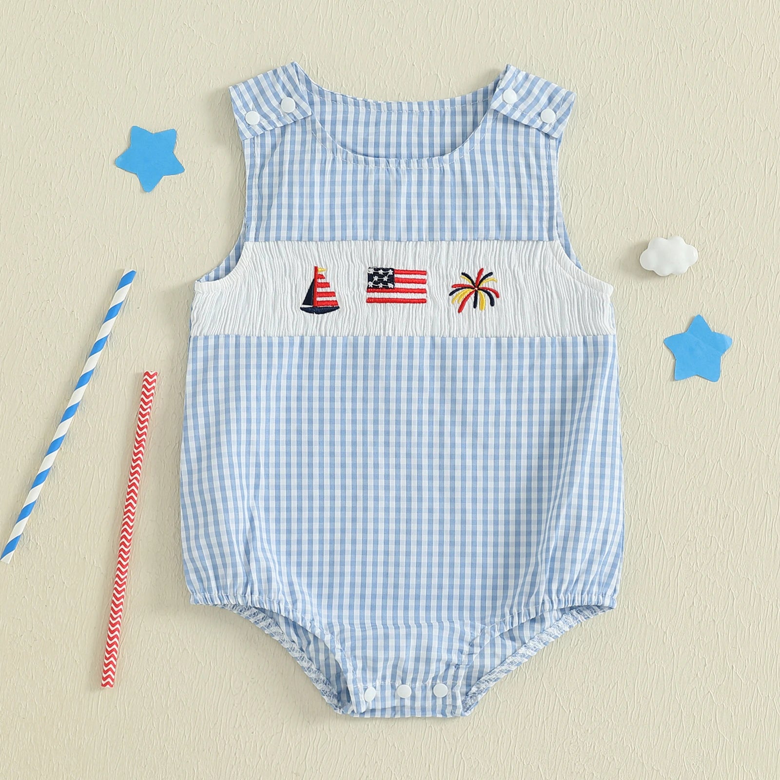 Baby 4th of July Smocked Flag Embroidery