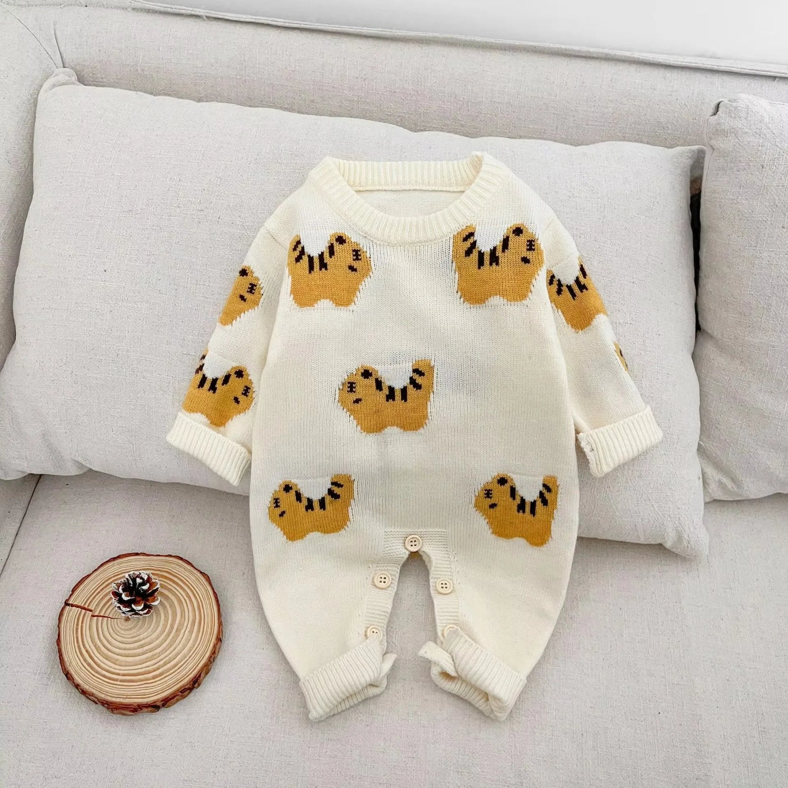 Little Bee & Tiger Knitted Baby Romper